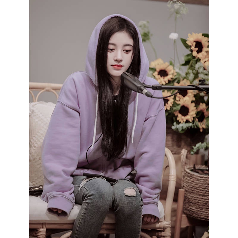 Áo Khoác Cardigan Tay Dài Dáng Rộng Dày Dặn Màu Tím Phong Cách Thu Đông Dành Cho Nữ