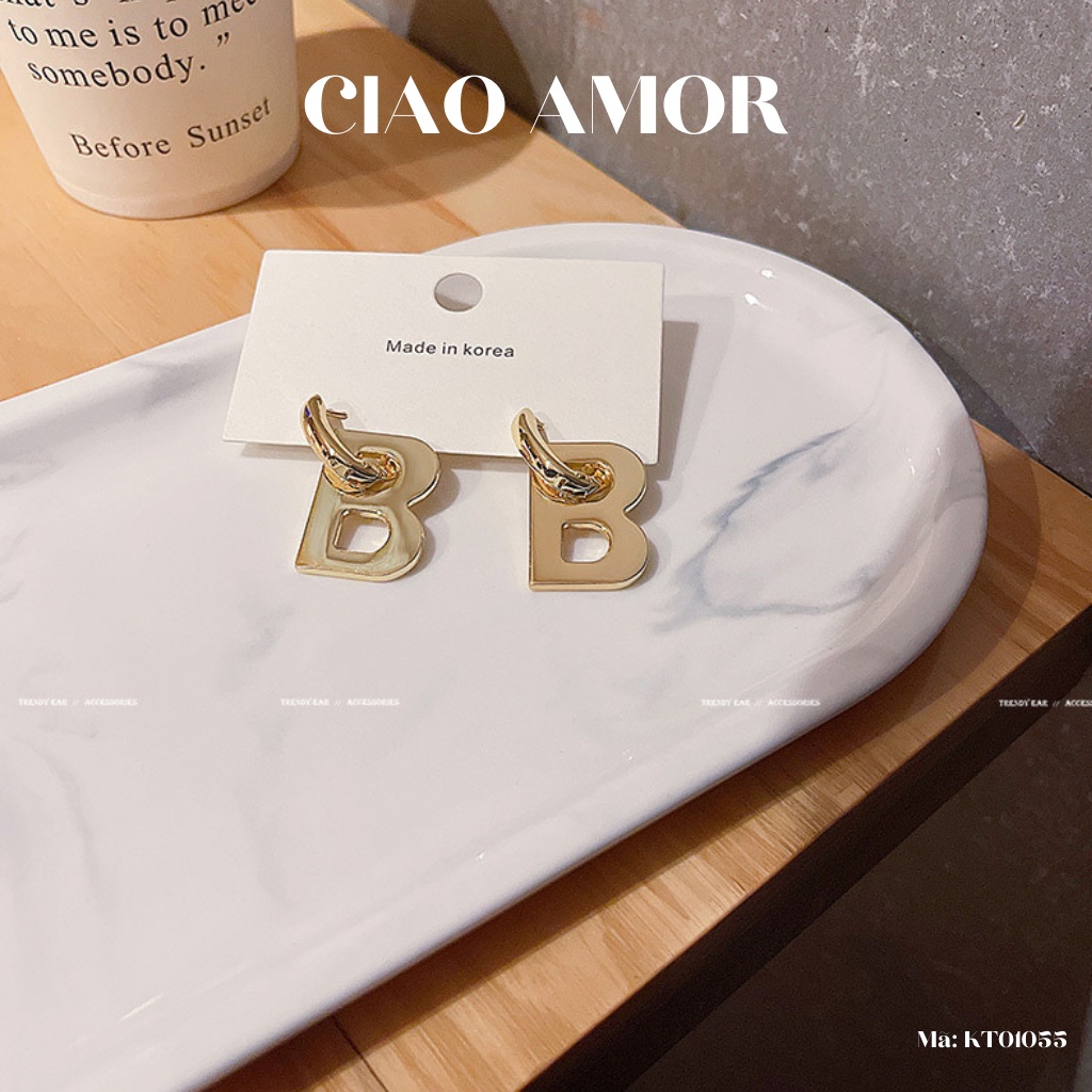 Khuyên tai nữ, Bông tai cá tính chữ B sang chảnh Trang sức Ciao Amor - KT0155