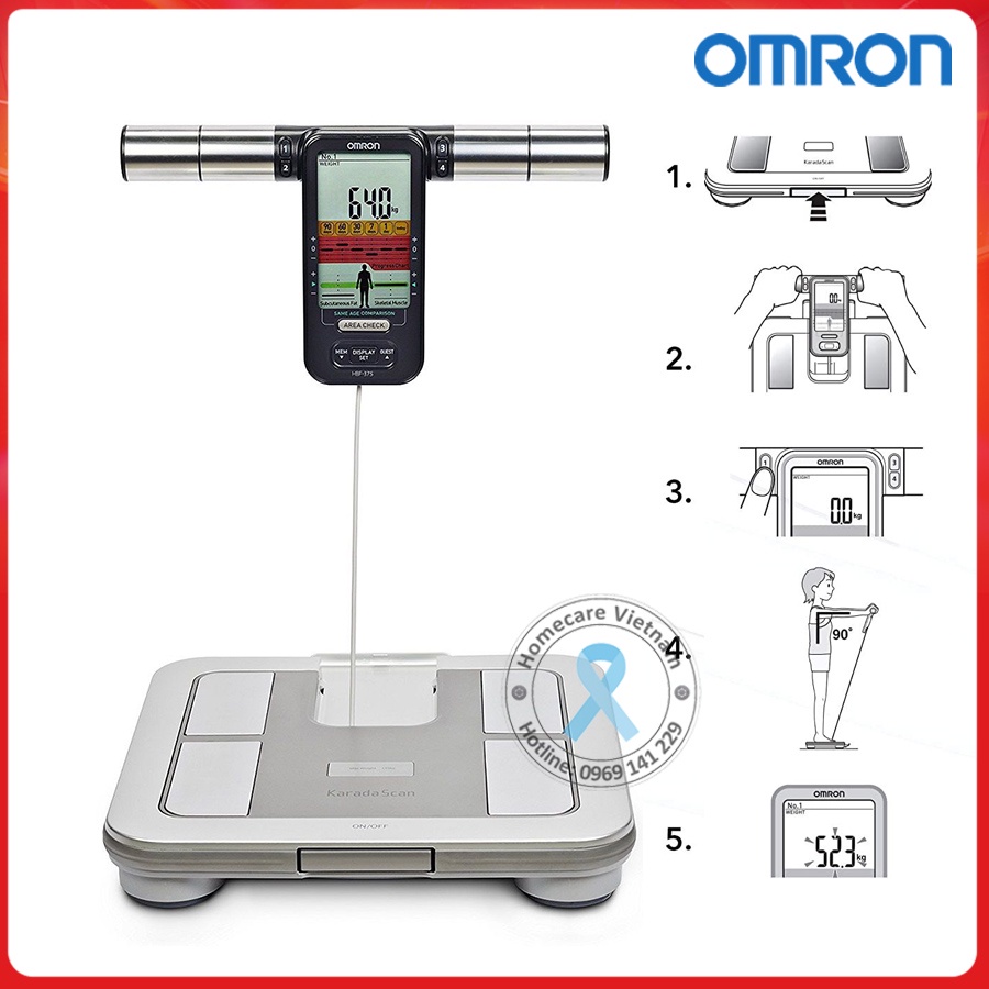 Máy đo thành phần cơ thể & lượng mỡ OMRON HBF-375 đo chỉ số mỡ cơ thể, mỡ nội tạng, cơ xương, chính xác với 8 cảm biến