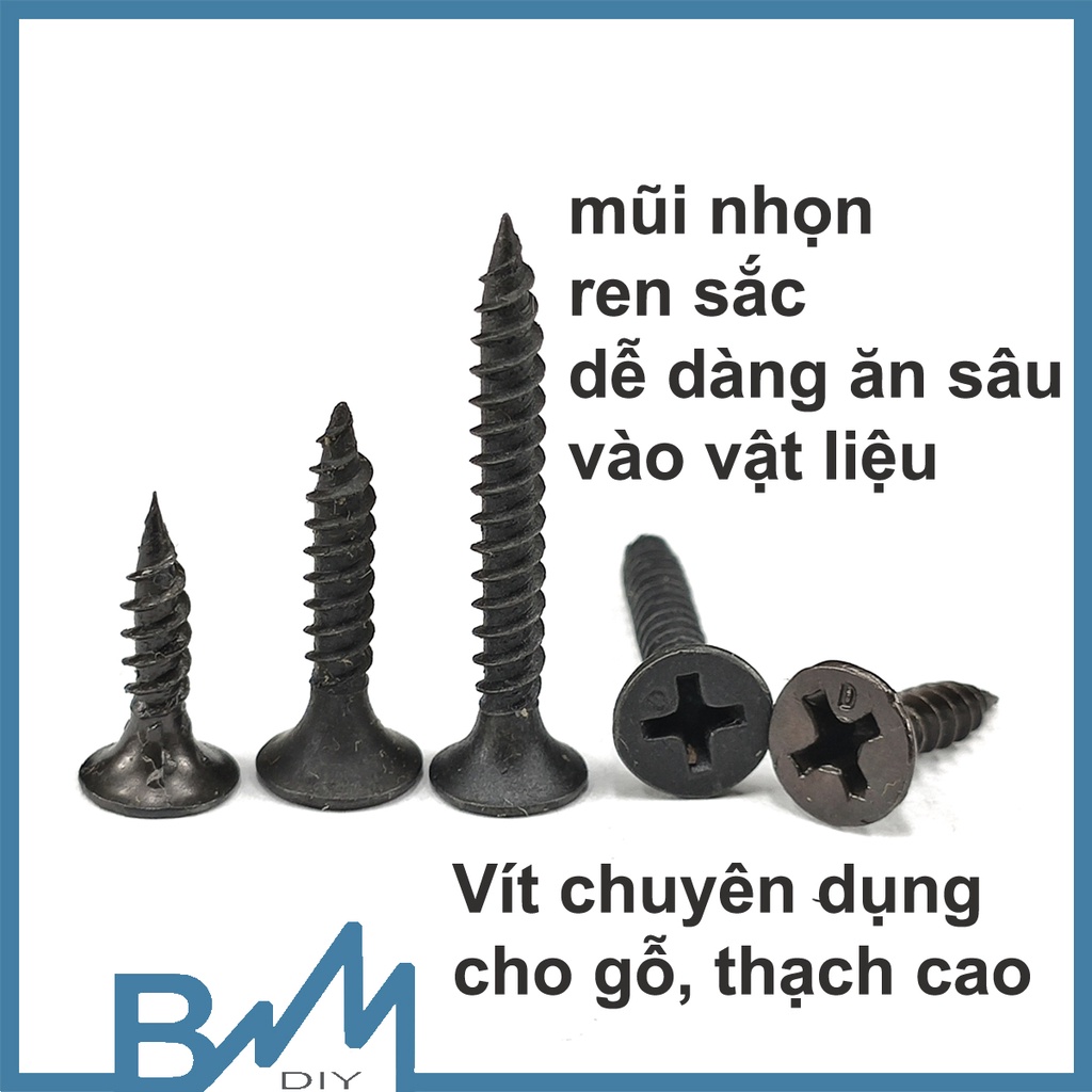 Đinh vít đầu chìm - đinh vít gỗ thạch cao - vít ren thưa - vít tự khoan mũi nhọn M3.5