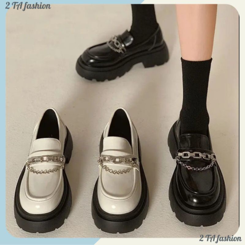 (Order 7-12 ngày) Giày nữ oxford ulzzang lolita phối dây xích đế bánh mì đế cao 3,5cm da bóng mẫu mã hiện đại trẻ trung