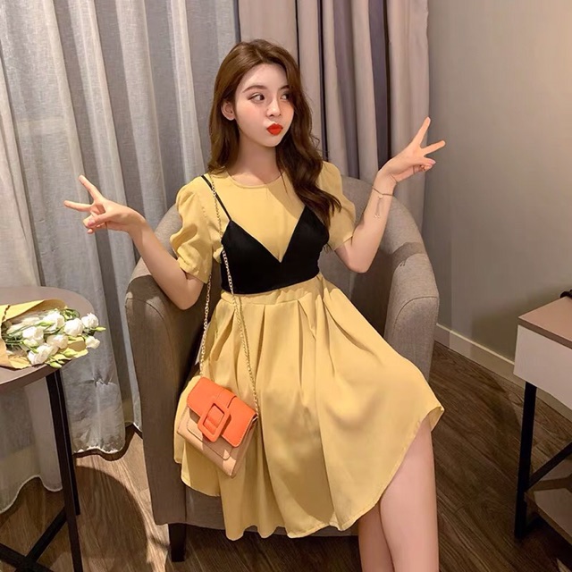 Váy xoè kèm yếm xinh xắn phong cách sang chảnh dự tiệc, dạo phố Hàng Quảng Châu