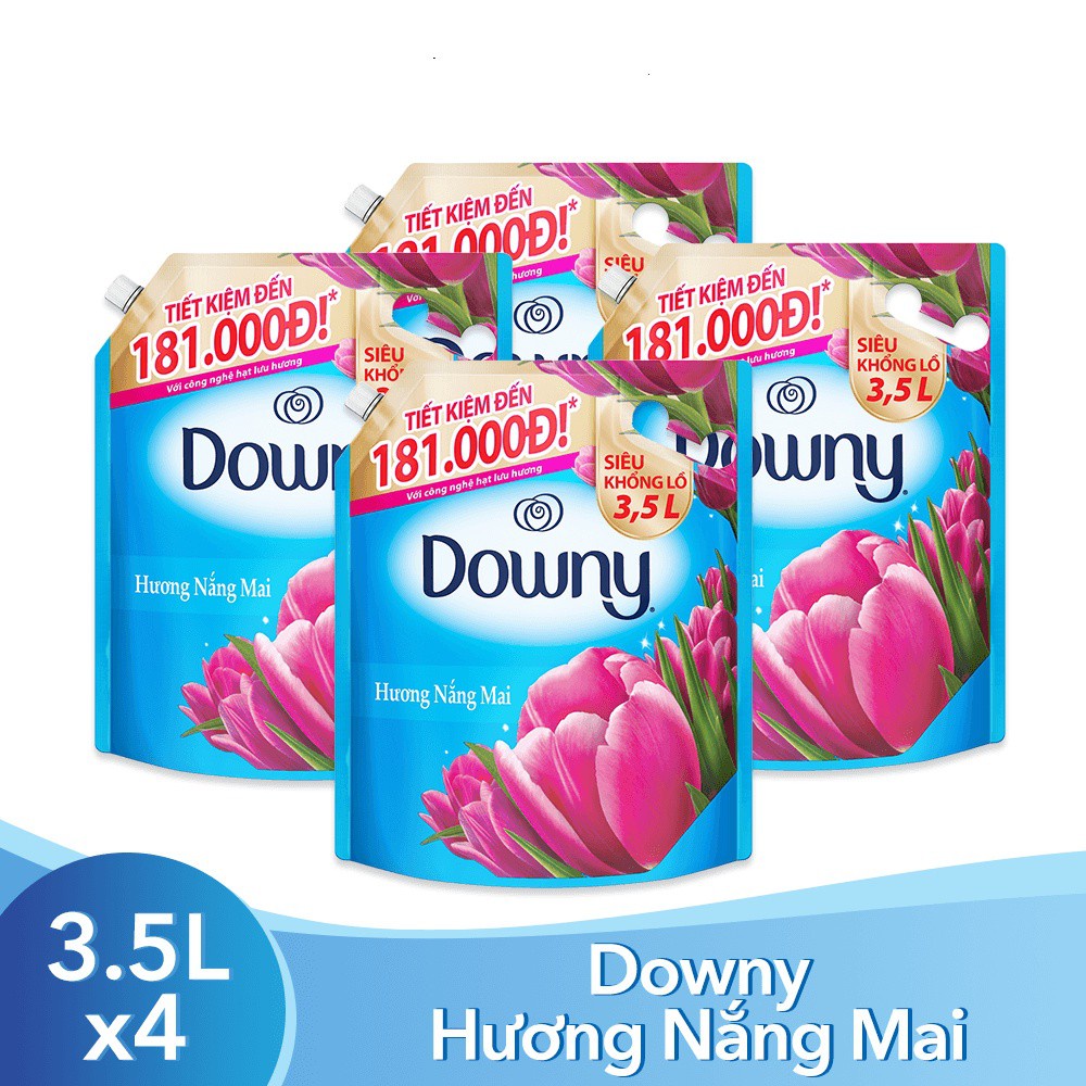 [Nguyên thùng] Combo 4 túi Nước xả vải Downy Nắng mai (Xanh) túi 3.5L X4