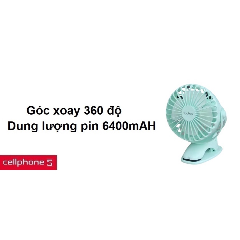 Quạt kẹp, quạt minoi YOOBAO F04 xoay góc 360 độ, Quạt kẹp xe đẩy, để bàn pin sạc 6400mAh, chạy liên tục tới 32 t