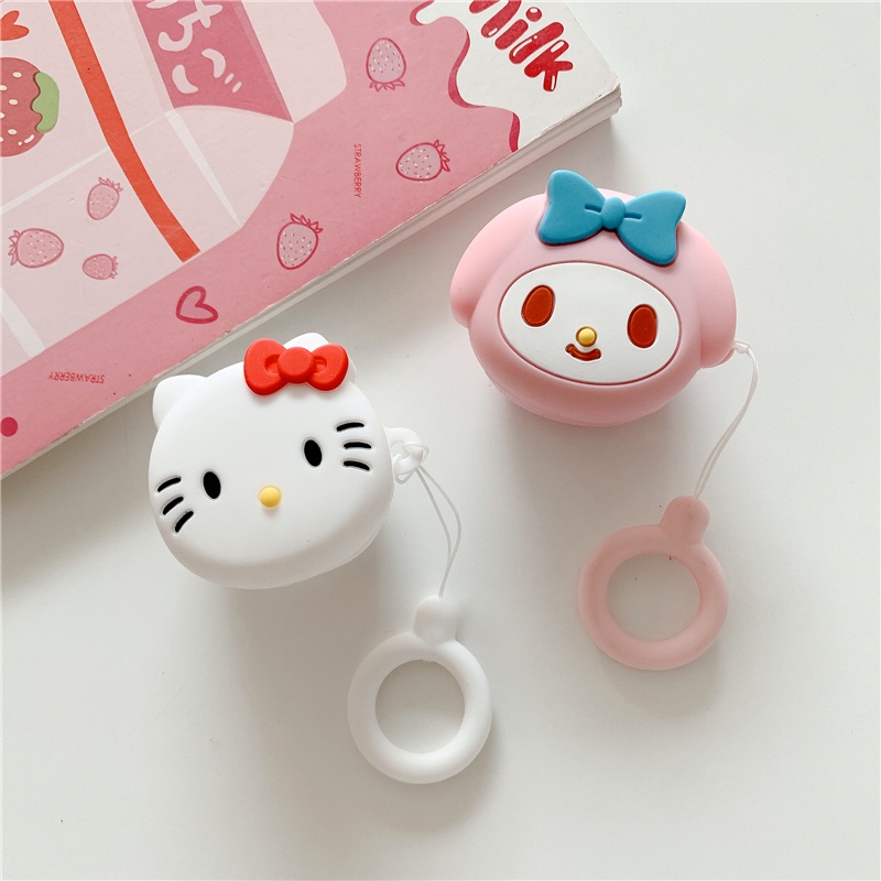 Vỏ bọc bảo vệ hộp sạc tai nghe silicon hình Hello Kitty có móc khóa cho tai nghe không dây WM01 TWS
