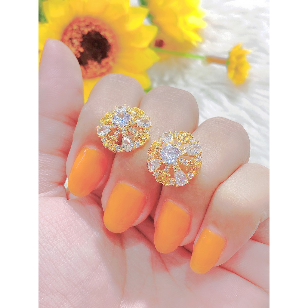 Bông tai nữ UHA mạ vàng 18K , đính kim cương nhân tạo B1272136-85