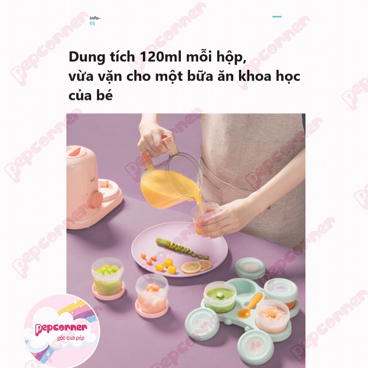 Set hộp AAG cao cấp trữ đông, trữ đồ ăn dặm thức ăn cho bé, có kèm thìa, dùng được trong lò vi sóng