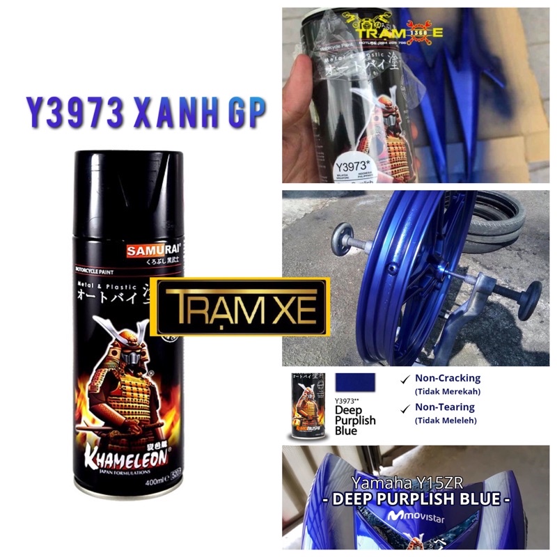 Chai sơn xịt Samurai màu xanh tím đậm Y3973, màu xanh GP Exciter 400ml