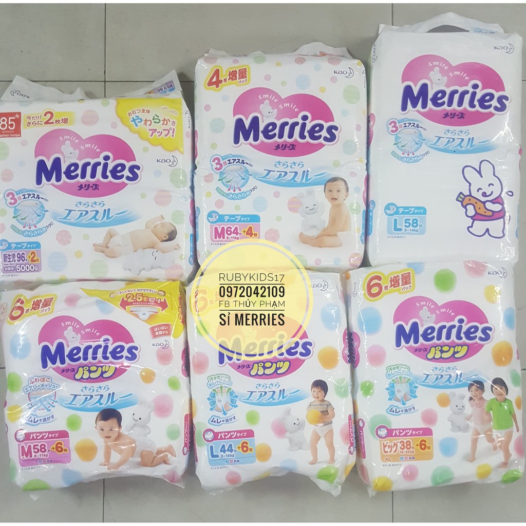 [JUMBO - THÊM MIẾNG] Tã dán/quần Merries nội địa Nhật NB96/S88/M68/L58/M64Q/L50Q/XL44Q/XXL26