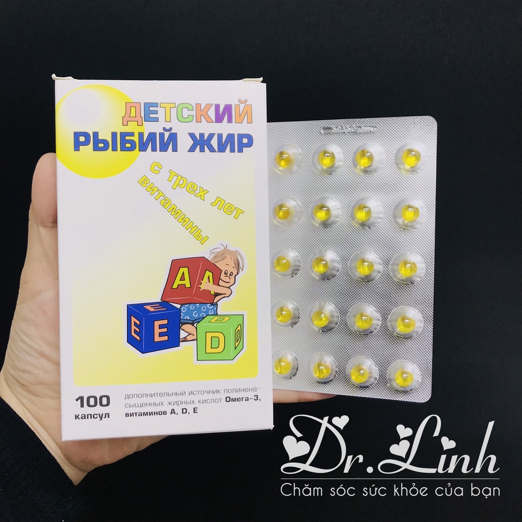 DẦ.U C.Á CHO TRẺ EM GIÚP BỔ SUNG VITAMIN A, D, E HỘP 100 VIÊN CỦA NGA – 200MG