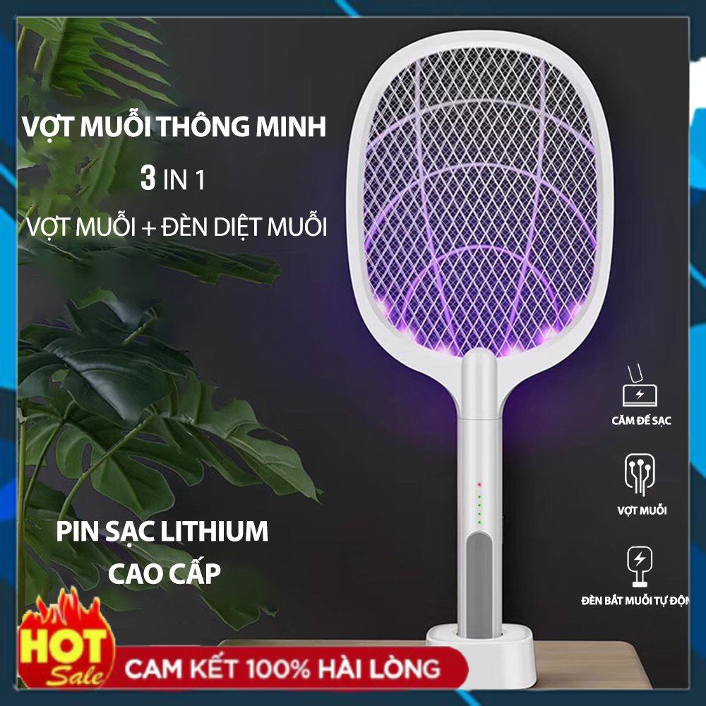 Vợt Bắt Muỗi Kiêm Đèn Tích Điện Đa Năng 2 In1 An Toàn Khi Sử Dụng, Thiết Kế 3 Lớp Bằng Thép Không Gỉ, Độ Bền Cao
