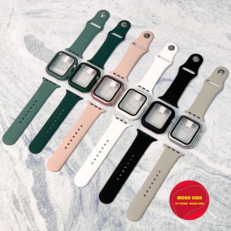 Dây đeo silicon + Ốp bảo vệ mặt đồng hồ dành cho đồng hồ Apple watch 38mm 40mm 42mm 44mm