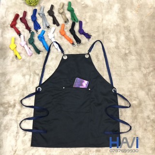 Tạp dề yếm đen chất liệu kaki mắt cáo có thể tùy chọn dây dành cho nam nữ phục vụ, đầu bếp