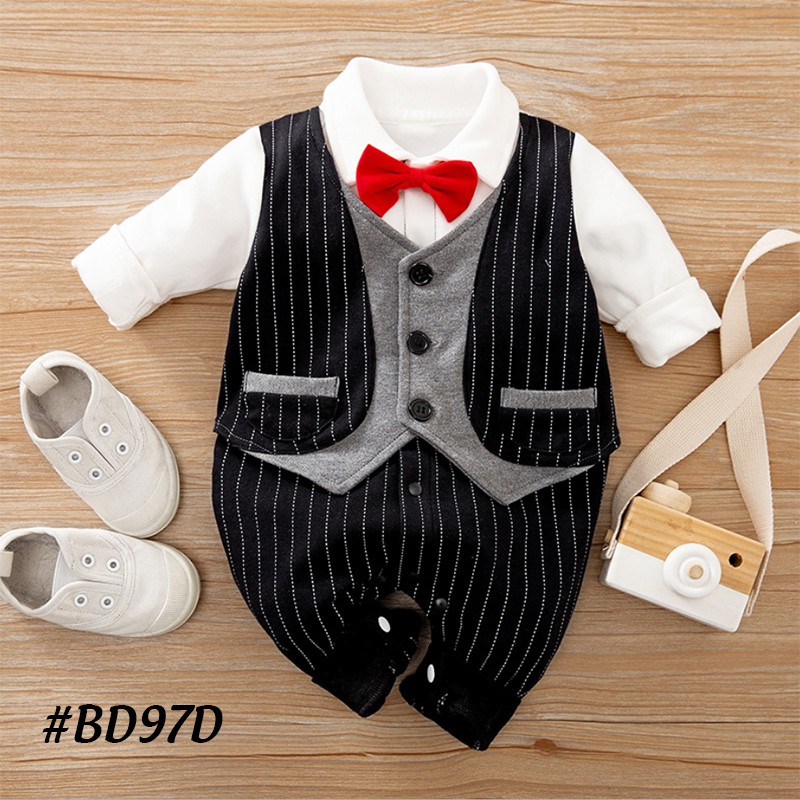 Bodysuit bé sơ sinh, áo sơ sinh cho bé từ 1 tháng đến 1 tuổi họa tiết vest công tử chất liệu cotton 100% cao cấp  DB97