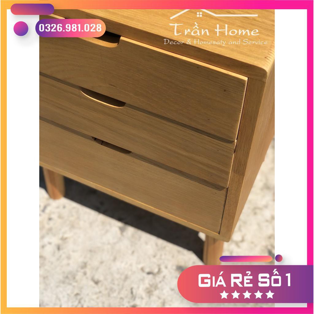 Tủ gỗ kê đầu giường gỗ Veneer sồi/ Tủ gỗ 03 ngăn kéo đựng đồ dùng phòng ngủ [Ảnh Thật Tự Chụp]