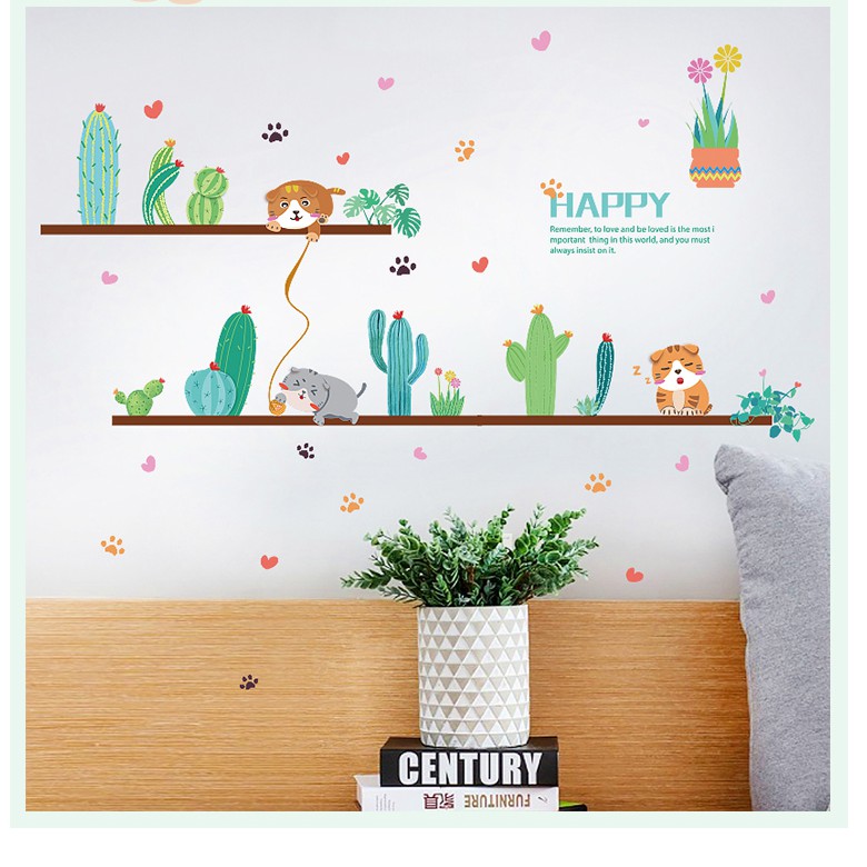 Decal Dán Tường Hình Xương Rồng - Trang Trí Decor Phòng Ngủ - Trang Trí Dán Tường Phòng Khách - Min STORE