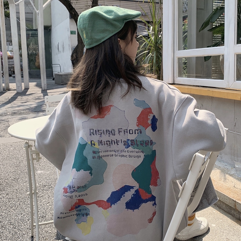 Áo sweater Hàn Quốc dáng rộng cổ tròn in hình ngộ nghĩnh