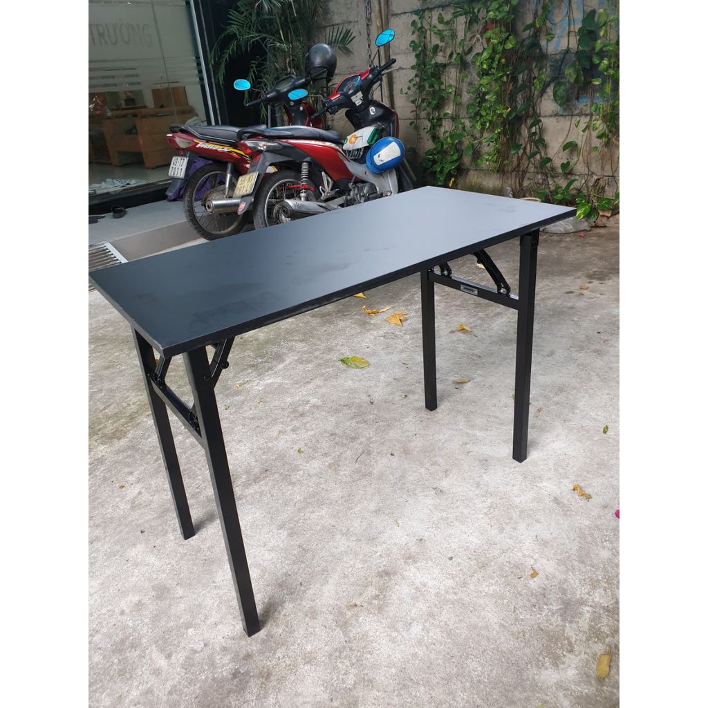 Bàn làm việc xếp gọn  MDF ĐEN nhập khẩu cao cấp - chân sắt MÀU ĐEN thép hợp kim sơn tĩnh điện cao cấp