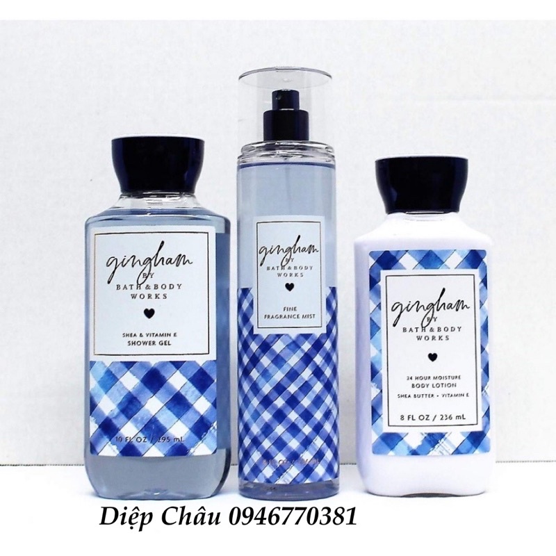 Gingham- Bộ sản phẩm sữa tắm, sữa dưỡng thể, xịt thơm Bath and Body works