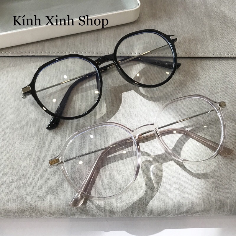 Kính Mắt Chống Ánh Sáng Xanh Dáng Tròn Gọng Kim Loại Tăm Hàn Quốc Cao Cấp