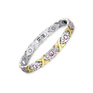 GIÁ TỰ HÀO Vòng điều hoà huyết áp Vòng cân bằng NGB Nữ ánh kim màu Vàng pha Bạc Titan đá Hồng Nhạt