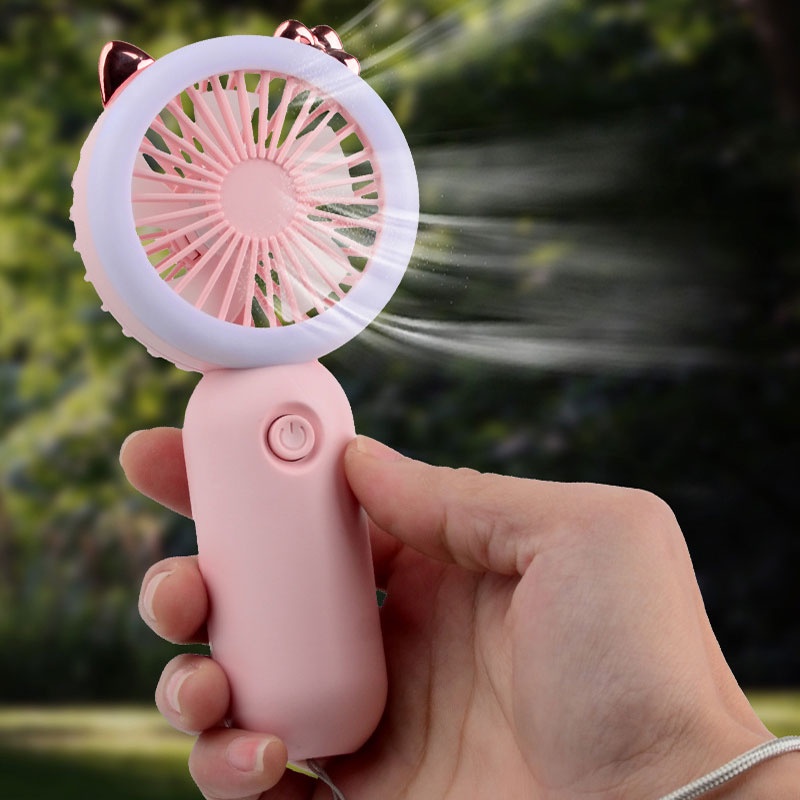 Quạt USB Mini Cầm Tay Có Đèn LED Ban Đêm Dễ Thương Có Thể Điều Chỉnh Tốc Độ Ba Tốc Độ Kích Thước Nhỏ