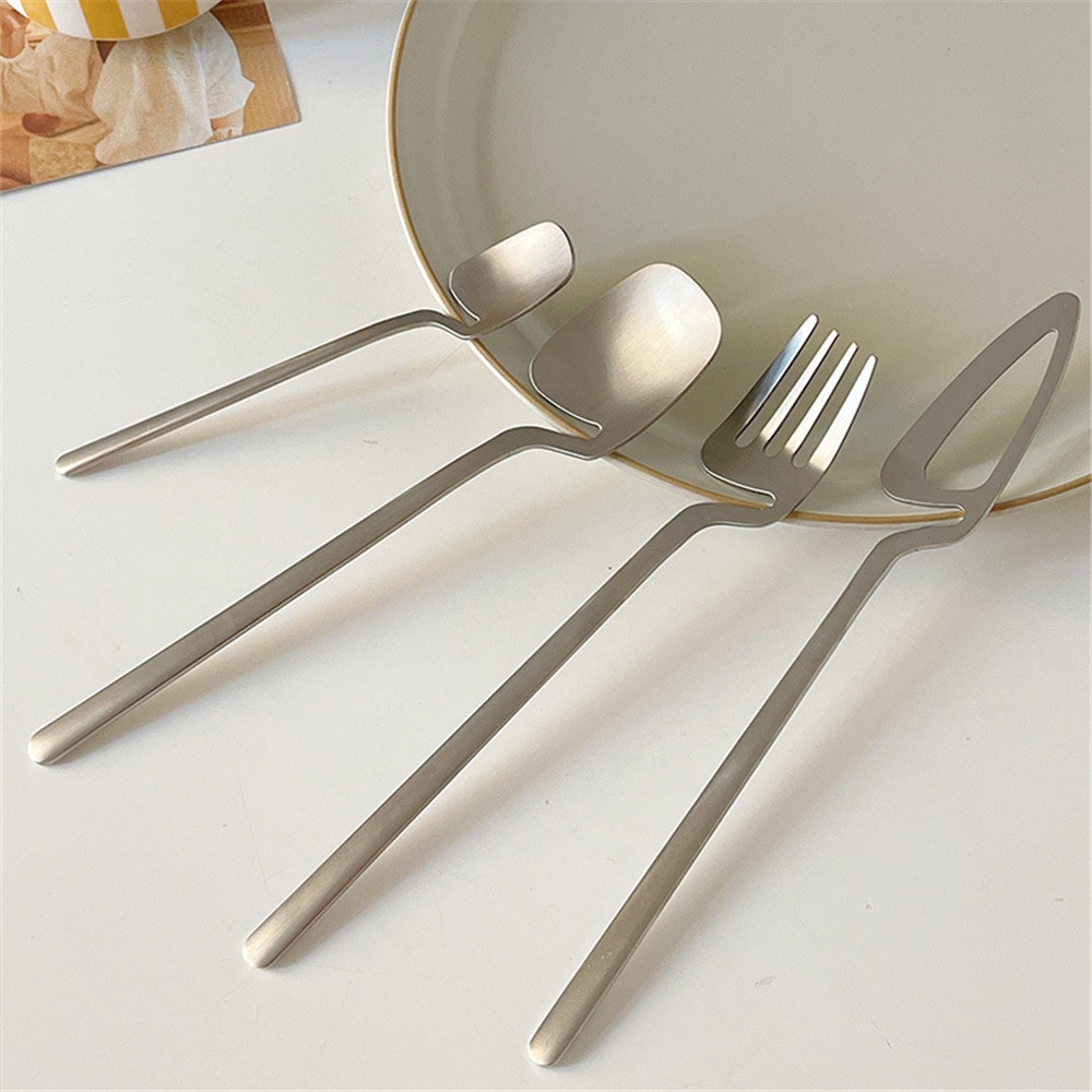 Cod Qipin Muỗng / Nĩa Inox Ăn Trái Cây / Bánh Ngọt Viền Cong Đơn Giản Ins Cho Nhà Bếp / Văn Phòng