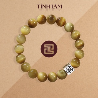 TINH LÂM Vòng Tay Phong Thủy Đá Mắt Hổ Vàng Tâm 10 Li