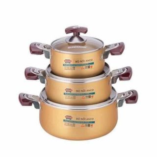 TẶNG CHẢO CHỐNG DÍNH SUNHOUSE KHI MUA BỘ NỒI VÀNG. Bộ nồi anod Sunhouse SH6634