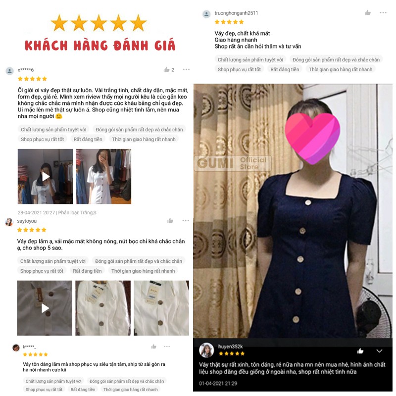 Đầm nữ dự tiệc dáng chữ A tay phồng cổ vuông 6 nút gỗ Gumi trẻ trung sang trọng - GM2067 | BigBuy360 - bigbuy360.vn