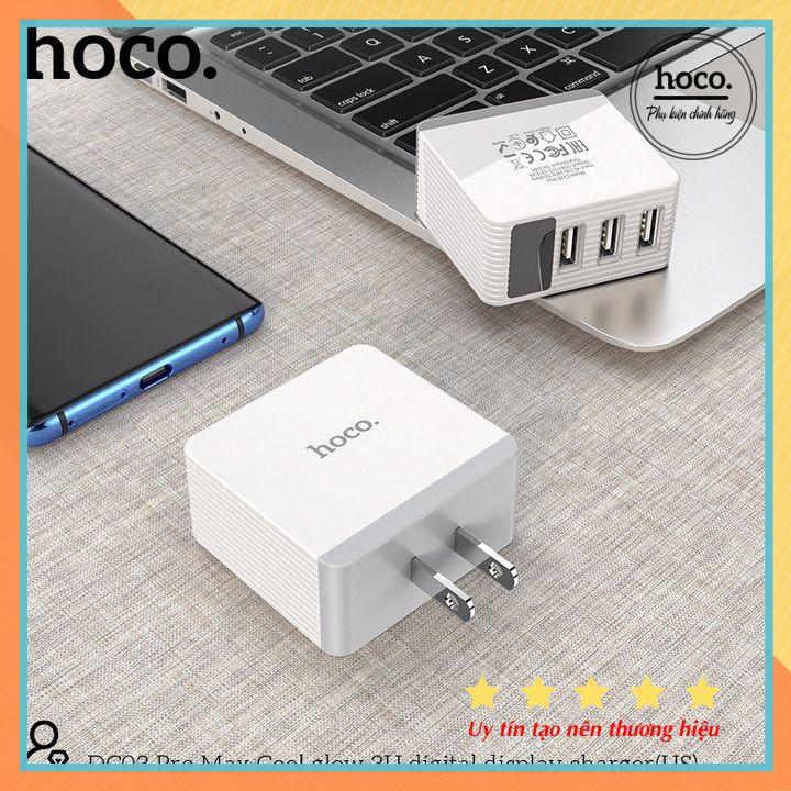 Cốc Sạc 3 Cổng Hoco DC03 Pro Max 3.4A Mẫu Mới Có Màn Hình LED Hiển Thị Nguồn Điện - Hàng Chính Hãng