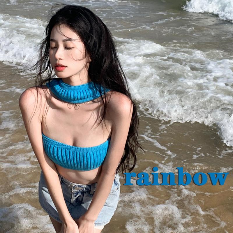 Áo Croptop Dệt Kim Sát Nách Hở Lưng Màu Trơn Thời Trang Mùa Hè Cho Nữ