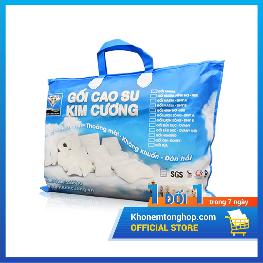 Gối cao su thiên nhiên KIM CƯƠNG SINY A, Kích thước 44x64 cm, êm ái, mềm mại, nâng đỡ cổ và vai [ Chính Hãng]