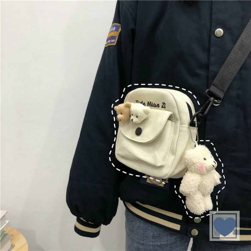 Túi Đeo Chéo Vải Canvas Mềm Mại Phong Cách Harajuku Nhật Bản Hàn Quốc Dễ Thương Thời Trang 2023 Cho Nữ
