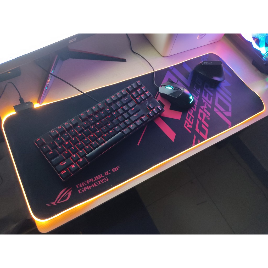 Mouse Pad, bàn di chuột, lót di chuột tích hợp Led RGB ROG sáng viền, kích thước 80cm x 30cm dày 4mm