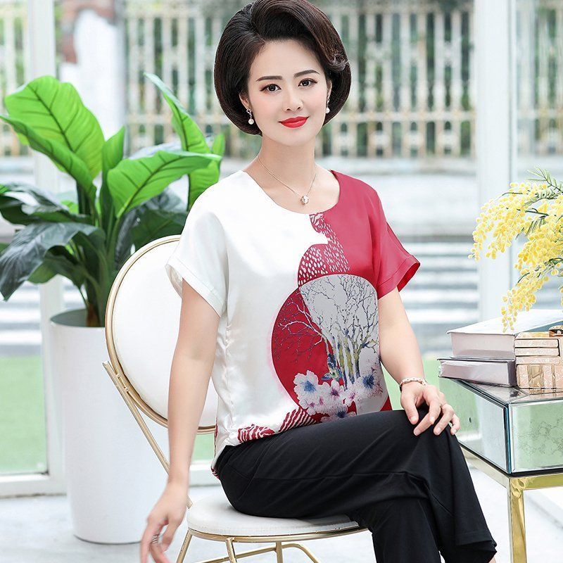 Áo Thun Ngắn Tay In Họa Tiết Phong Cách Châu Âu Thời Trang Mùa Hè Cho Nữ Trung Niên