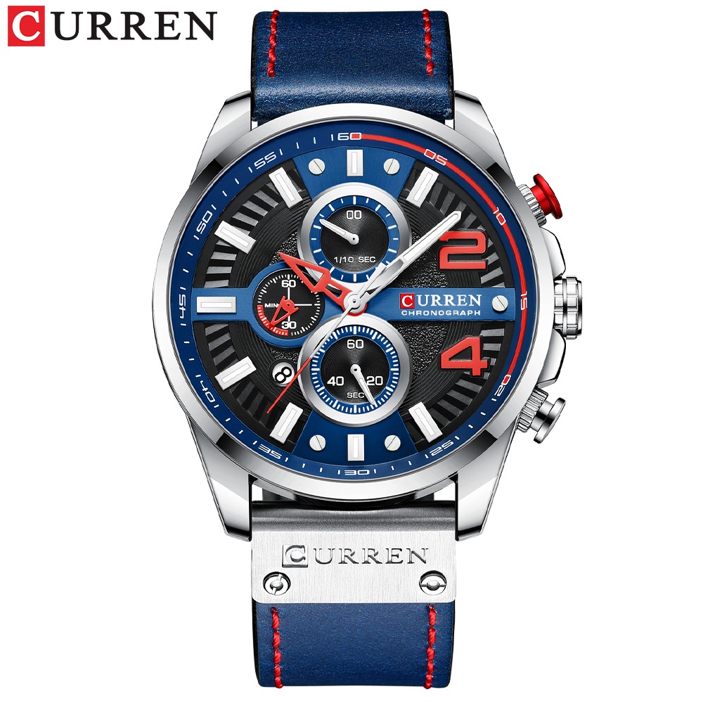 Đồng hồ quartz curren đa năng chống thấm nước với dây đeo da 8393x