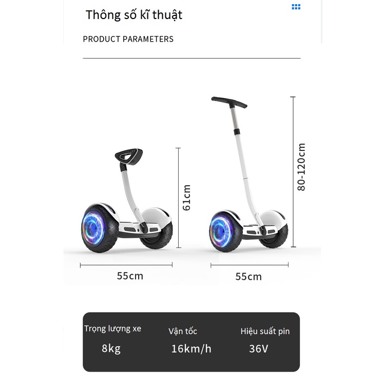 Xe cân bằng điện thông minh - bánh xe địa hình 10 inch- Tặng Kèm tay cầm