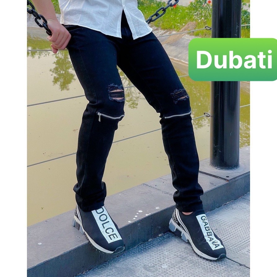 QUẦN JEAN NAM CHẤT BÒ ĐEN KHÓA KIỂU RÁCH GỐI NHẬT BẢN PHONG CÁCH SÀNH ĐIỆU VIP DB-00 - DUBATI FASHION
