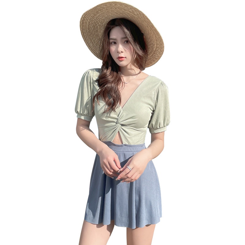 Bikini Set 3 Đồ Bơi Nữ 2021Tay Bồng Liền Thân Kèm Chân Váy Mẫu Mới Hot 8116 DK3T202