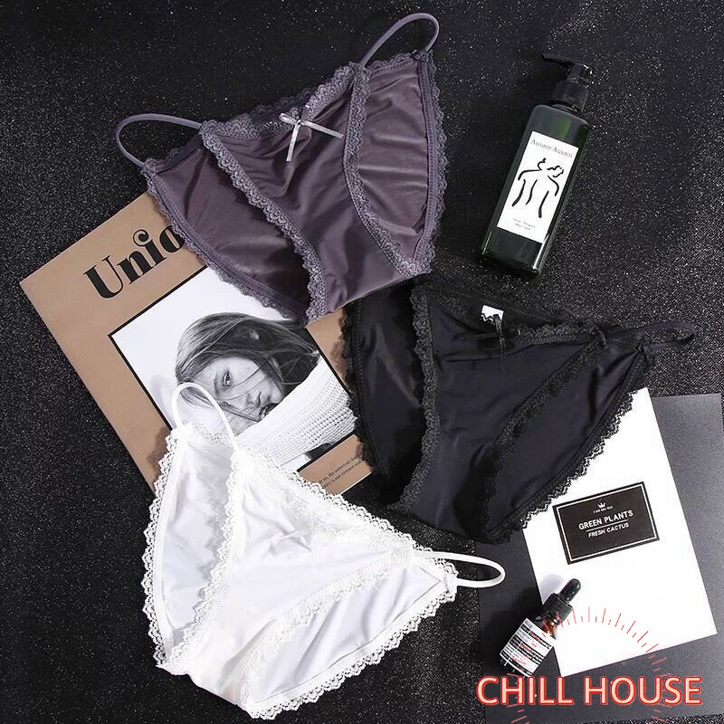 Quần lót nữ su pha ren đính nơ, dây hông mảnh sexy Q 059