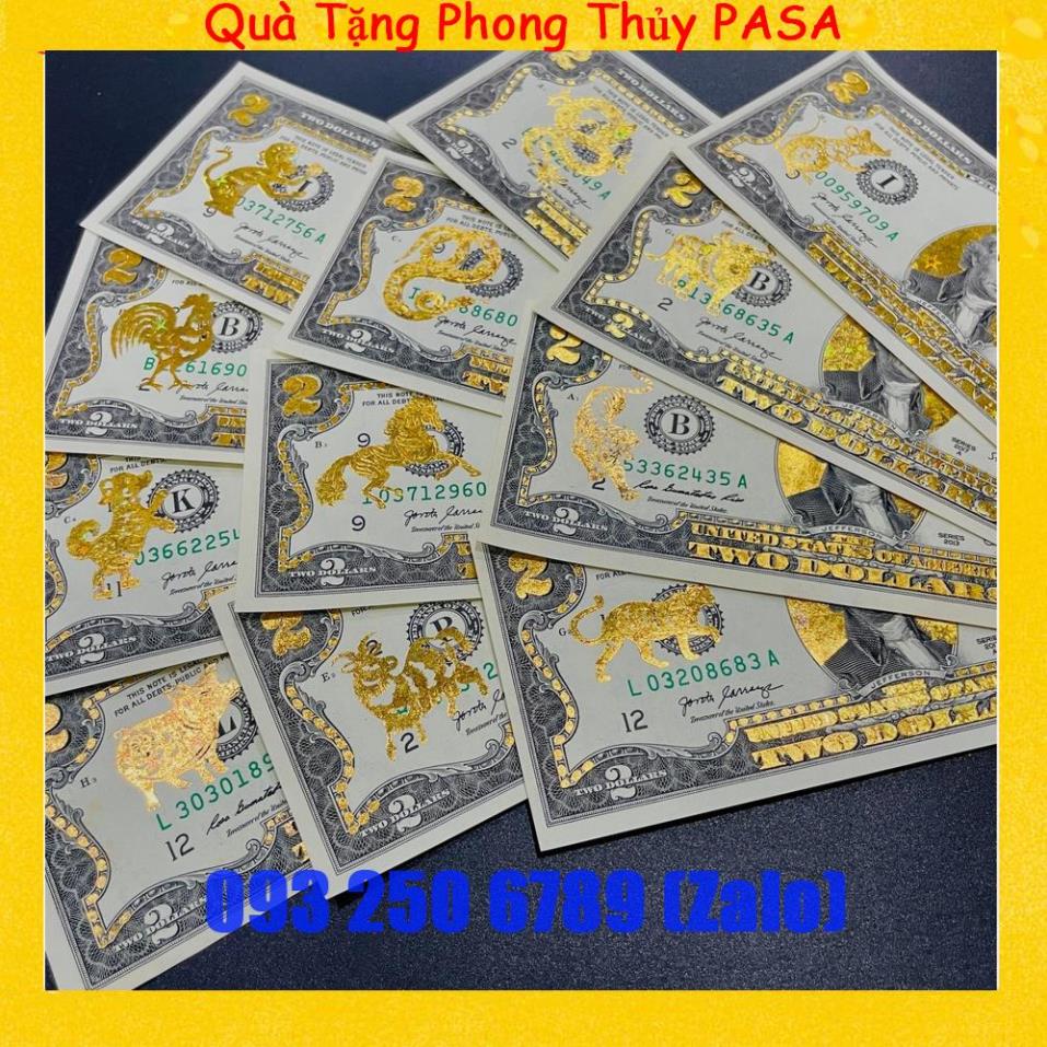 Tờ 2 Đô, 2 USD In Hình 12 Con Giáp Mạ Vàng 3D Kỷ Niệm Làm Quà Tặng, Sưu Tầm, Trang Trí