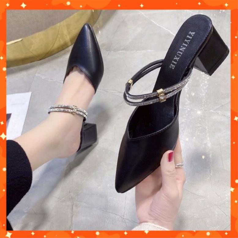 Giày Cao Gót Bít Mũi Dây Đính Đá  Mã N17 Hot
