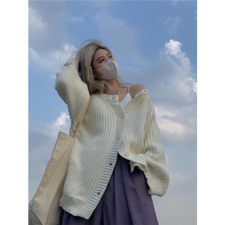 Bán Chạy!F &amp; X 2022 Áo Khoác Cardigan Dệt Kim Màu Trắng Phong Cách Mới Xuân Thu 2022 Phong Cách Lười Retro