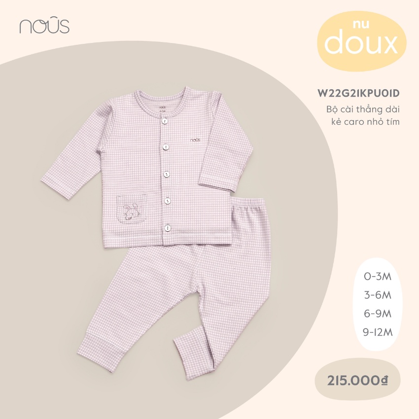 Bộ Quần Áo Dài Cài Thẳng Nous Màu Hồng - Chất Liệu Nu Petit (Size Từ 0-3 Tháng Đến 9-12 Tháng)
