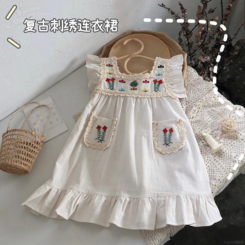 Đầm Cộc Tay Thêu Họa Tiết Đáng Yêu Hợp Thời Trang Dành Cho Bé 1-6 Tuổi