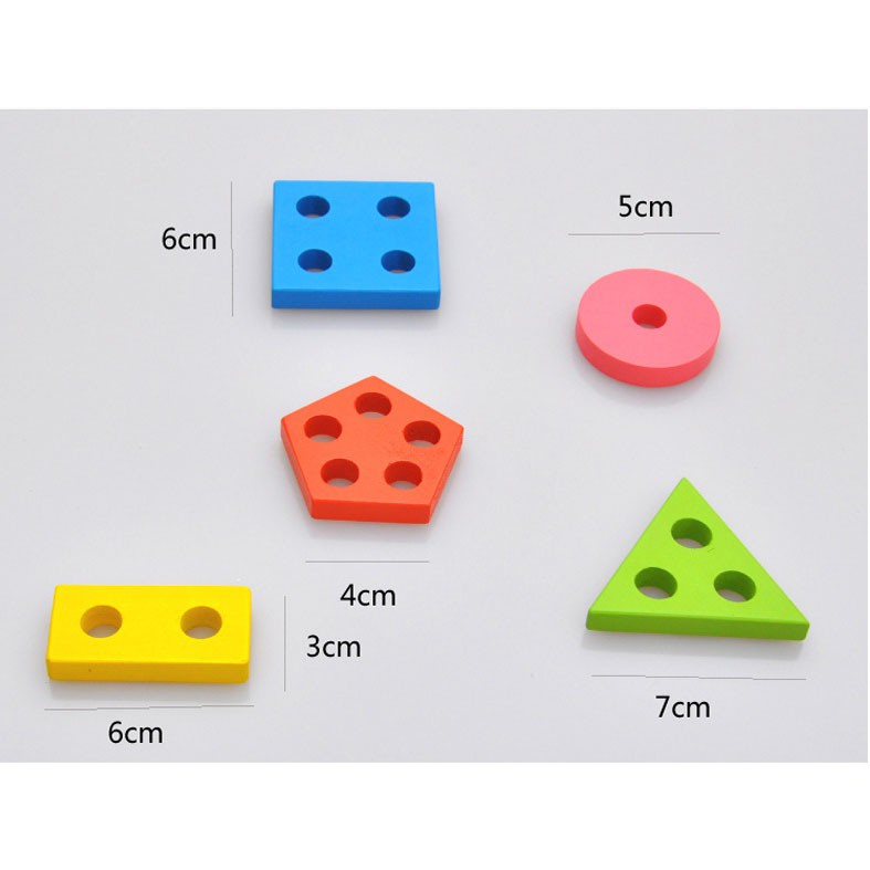 [SIZE LỚN] Bộ đồ chơi gỗ thả hình khối 5 cọc 3D phát triển tư duy theo Montessori cho bé - Đồ Chơi Gỗ Thông Minh Cho Bé