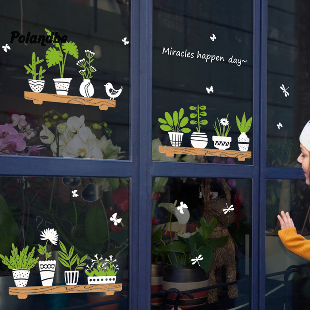 ●PO Fresh Bonsai Plant Wall Sticker Coffee Shop Glass Window Mural Decals Art Decor