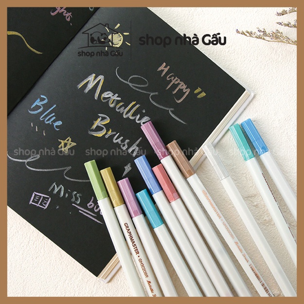 Bút lông brush pen màu nhũ viết caligraphy trang trí sổ bullet journals - Shop Nhà Gấu