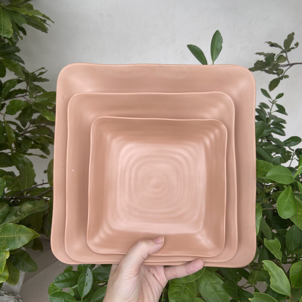 dĩa vuông 24cm nhựa melamine nhám đen , ngói , xám nhám - Dish plate chén bát nhà hàng đĩa